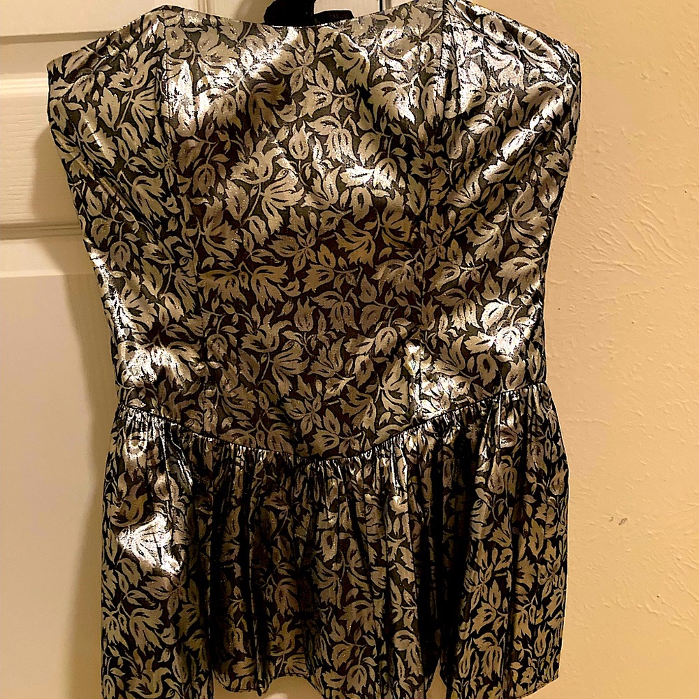 Vintage 80s Gold Shiny Leaf Peplum Top Claude Bennett